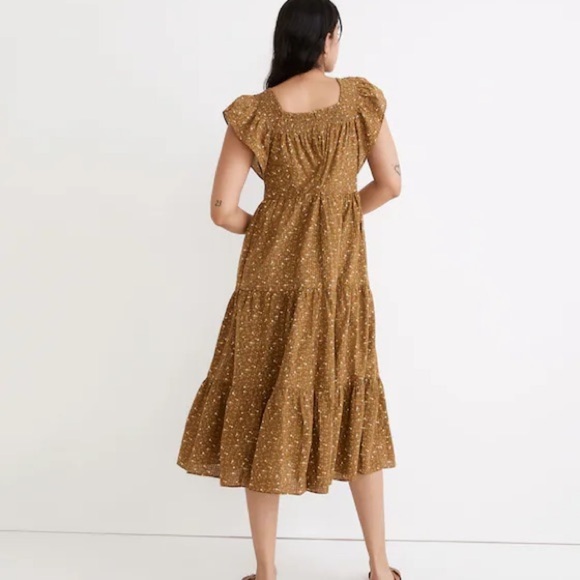 Madewell Ruffle-Sleeve Tiered Midi Dress in Daisy Stitch Floral Brown Midi Dress - Picture 2 of 11